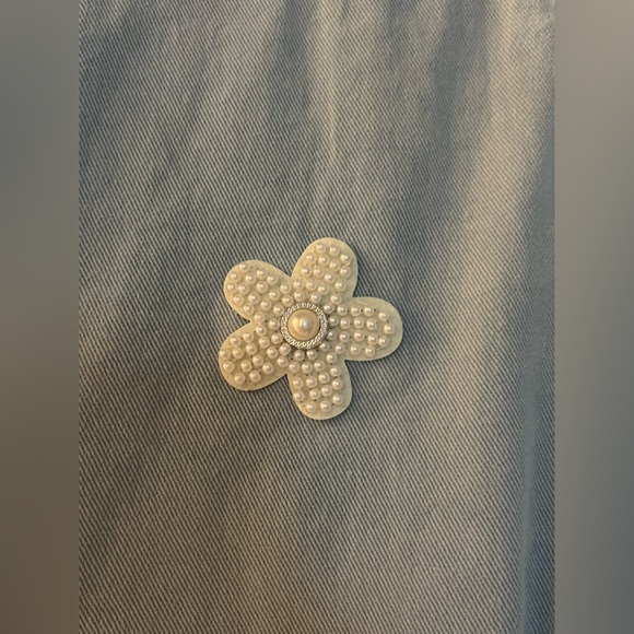 POL Blue Jean Jacket with Floral Design with Pearl accents - Picture 6 of 10